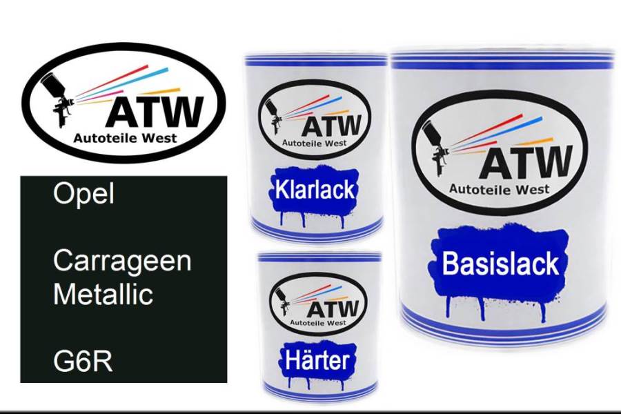 Opel, Carrageen Metallic, G6R: 1L Lackdose + 1L Klarlack + 500ml Härter - Set, von ATW Autoteile West.